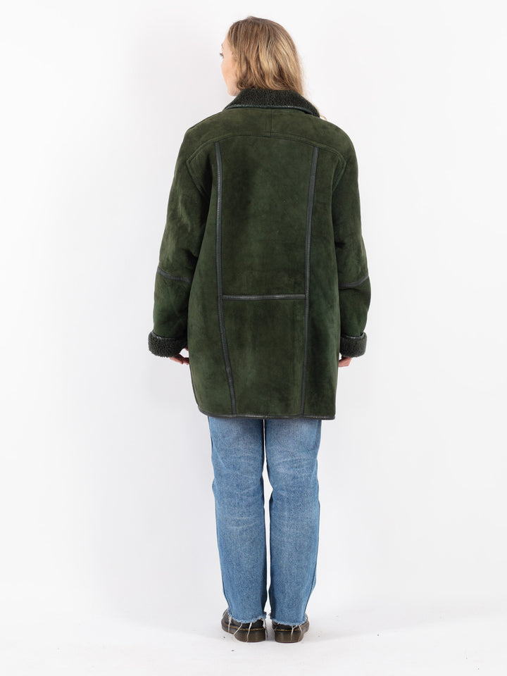 Vintage 80's Women Sheepskin Coat in Green