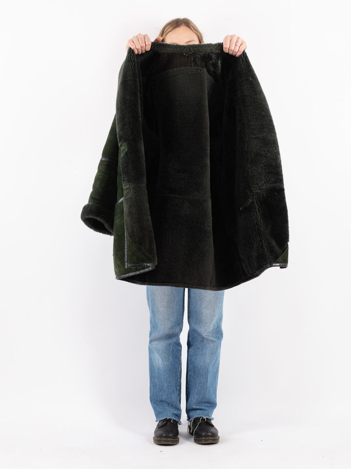 Vintage 80's Women Sheepskin Coat in Green
