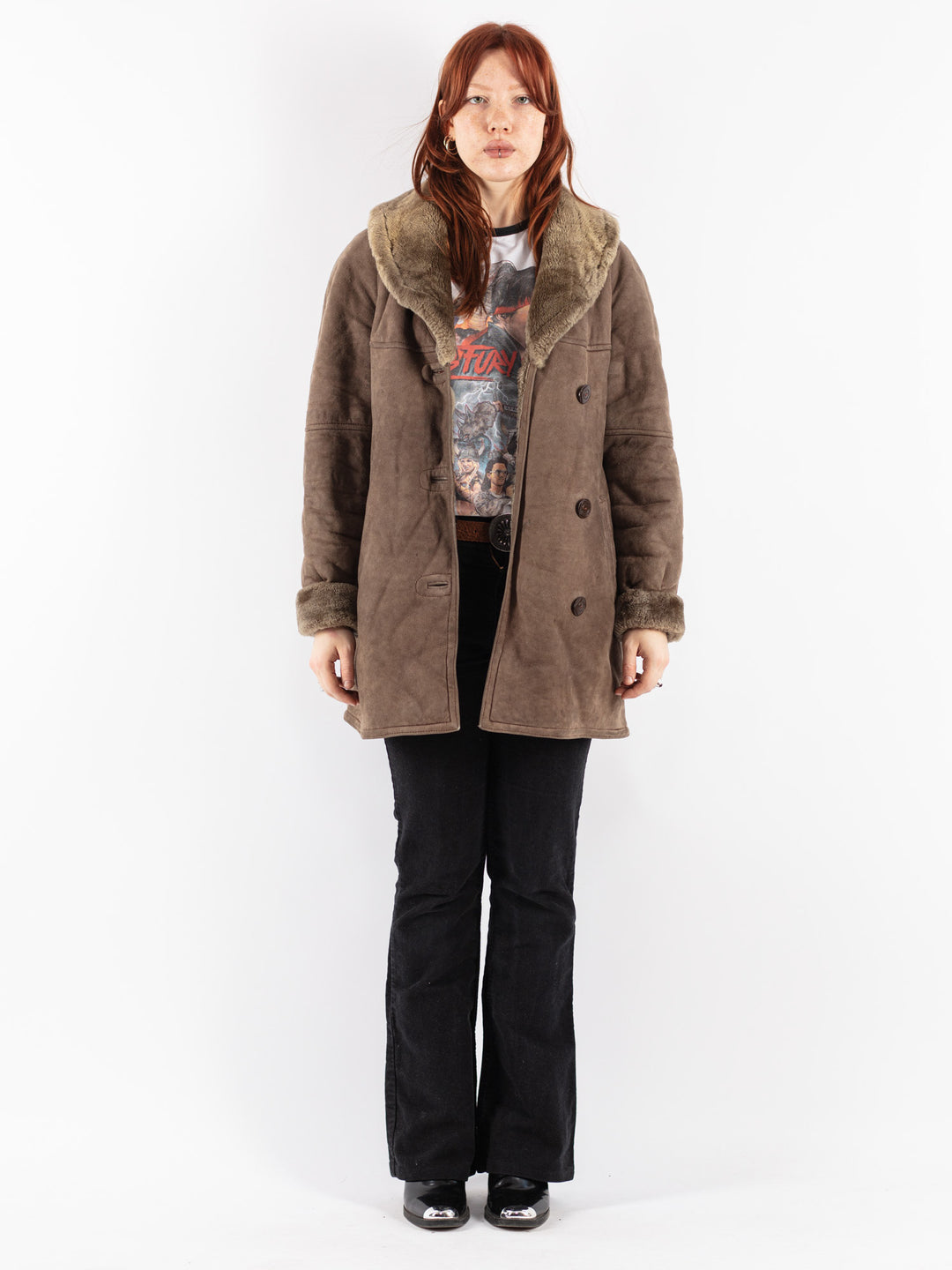 Vintage 80's Women Sheepskin Coat in Beige