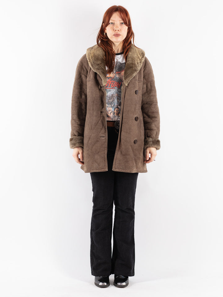 Vintage 80's Women Sheepskin Coat in Beige