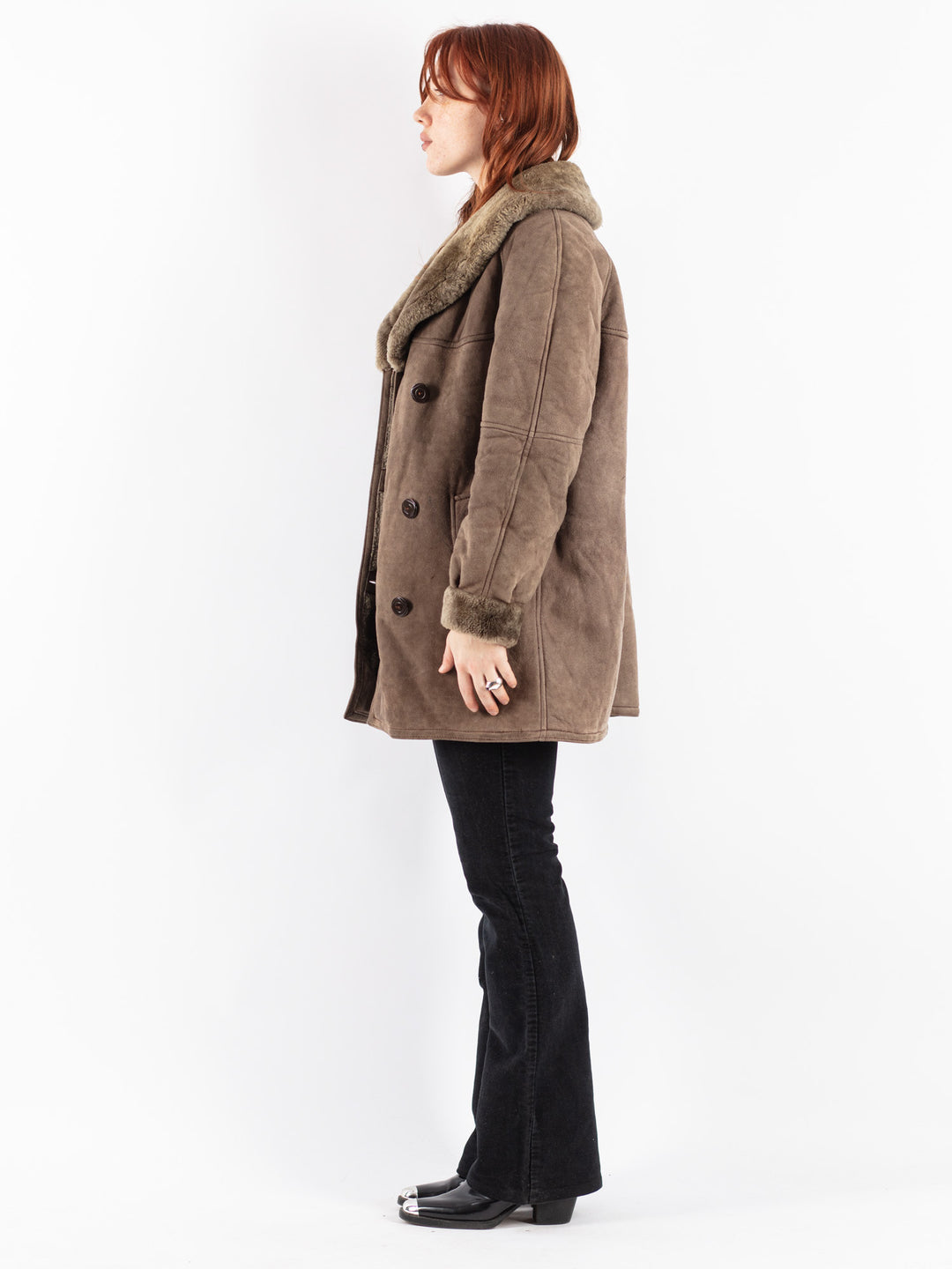 Vintage 80's Women Sheepskin Coat in Beige