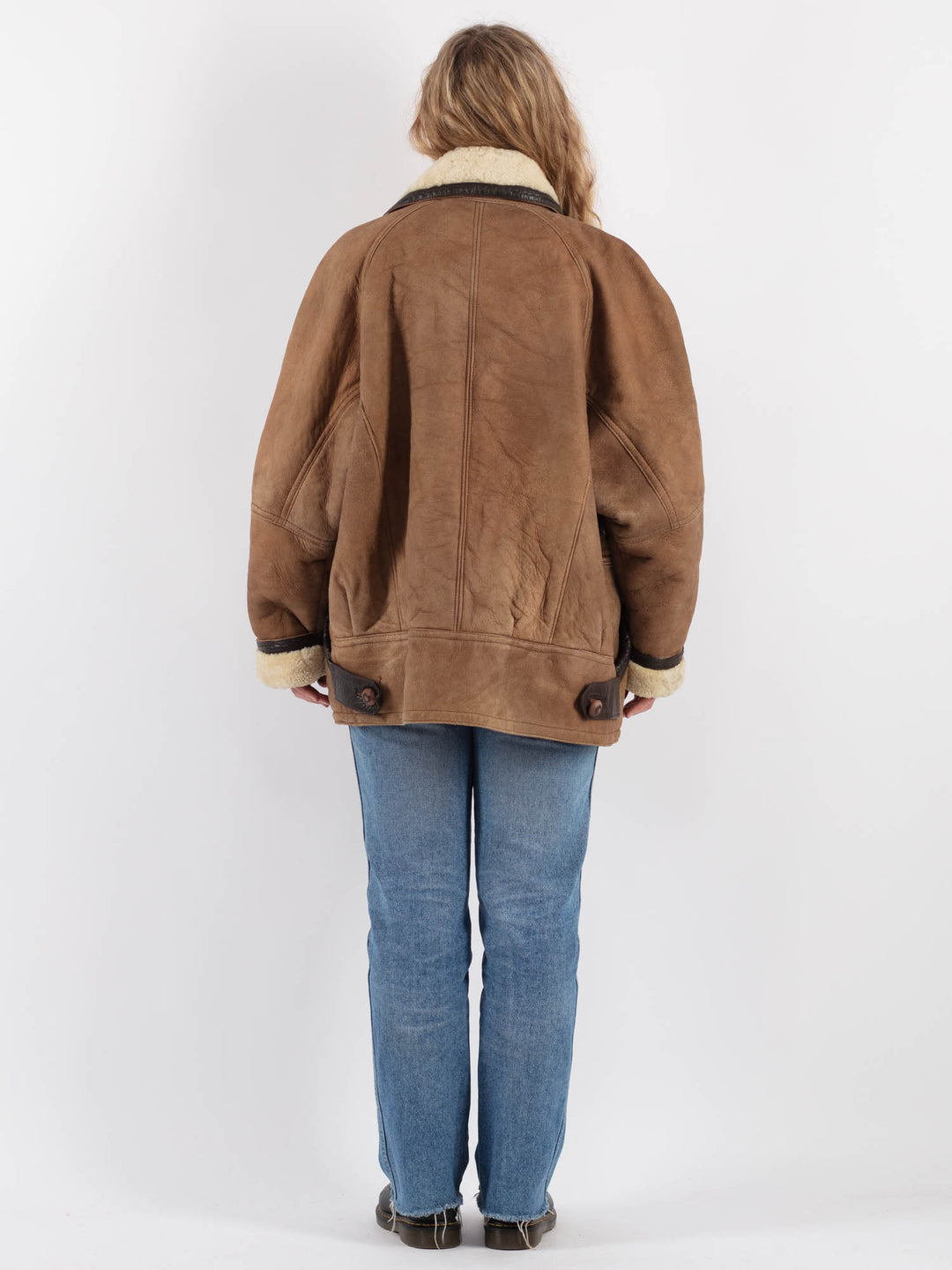 Vintage 80's Women Sheepskin Shearling Coat in Beige - NorthernGrip