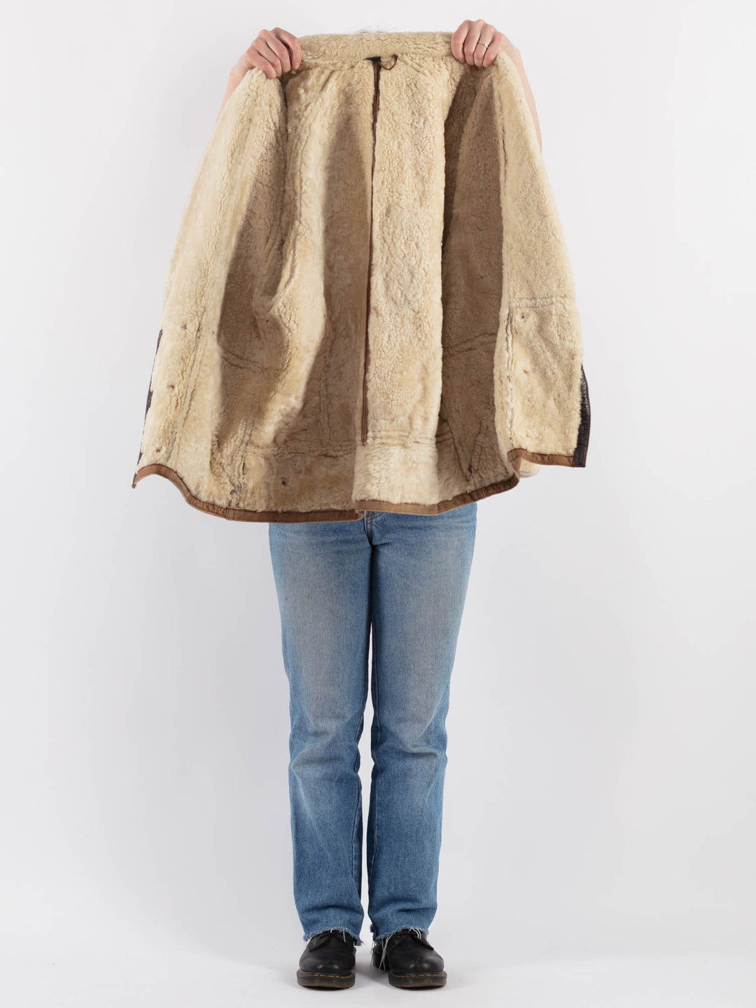 Vintage 80's Women Sheepskin Shearling Coat in Beige - NorthernGrip