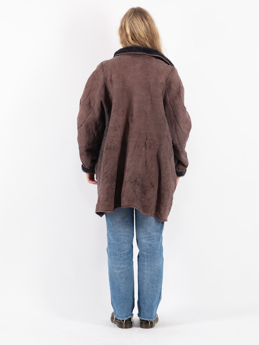 Vintage 80's Women Sheepskin Coat in Purple