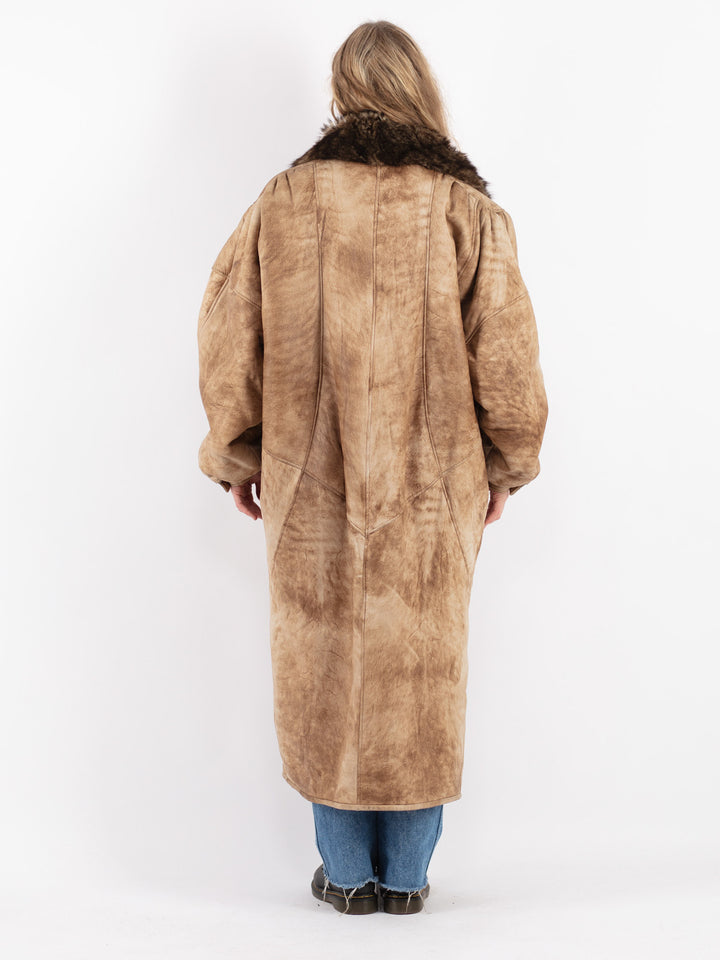 Vintage 80's Women Sheepskin Shearling Coat in Beige