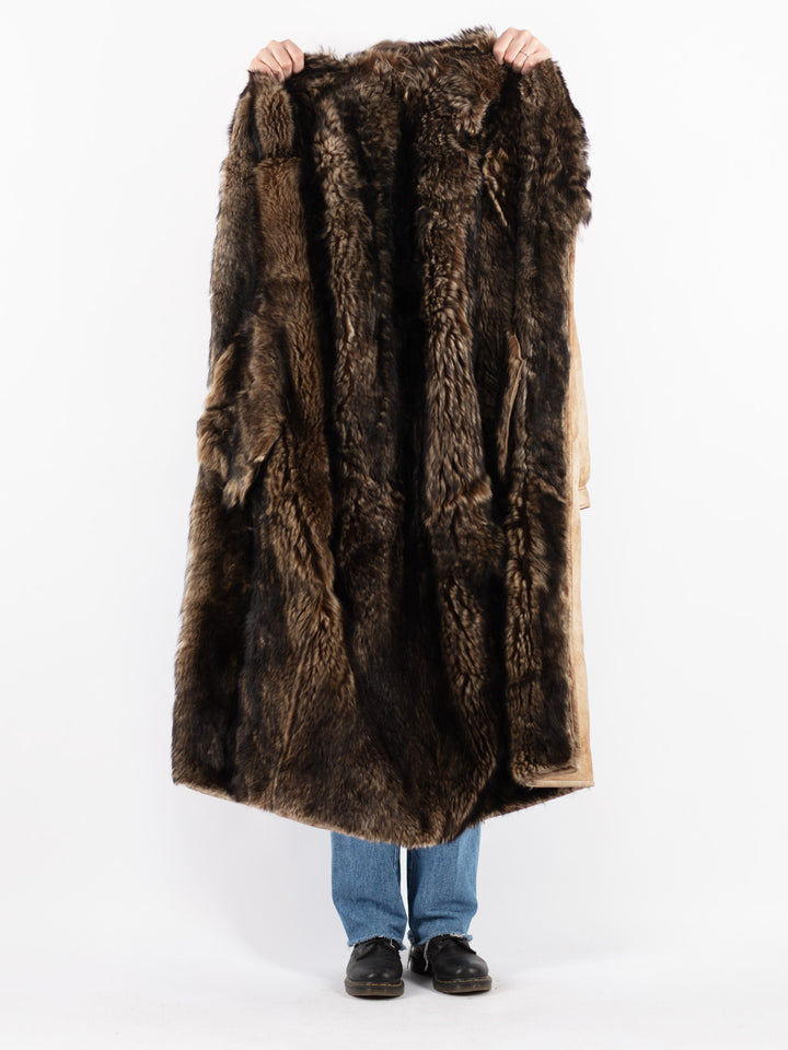 Vintage 80's Women Sheepskin Shearling Coat in Beige