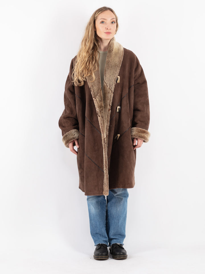Vintage 80's Women Sheepskin Coat in Brown