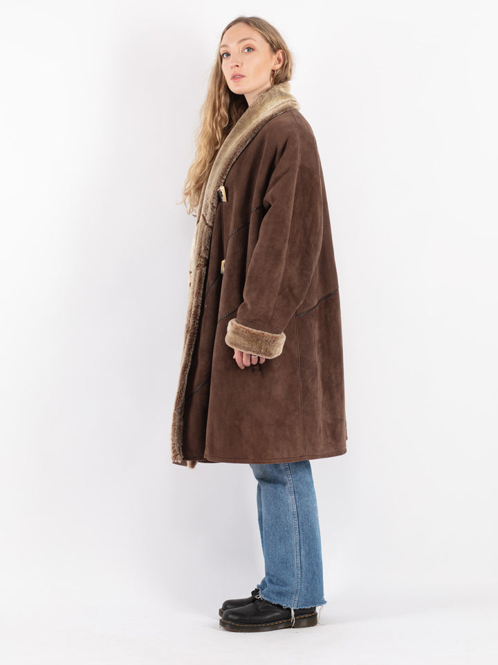 Vintage 80's Women Sheepskin Coat in Brown