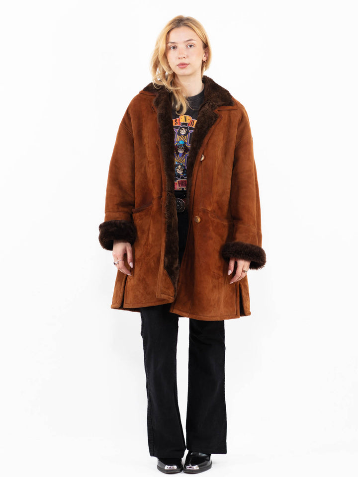 Vintage 80's Women Sheepskin Coat in BrownA0144