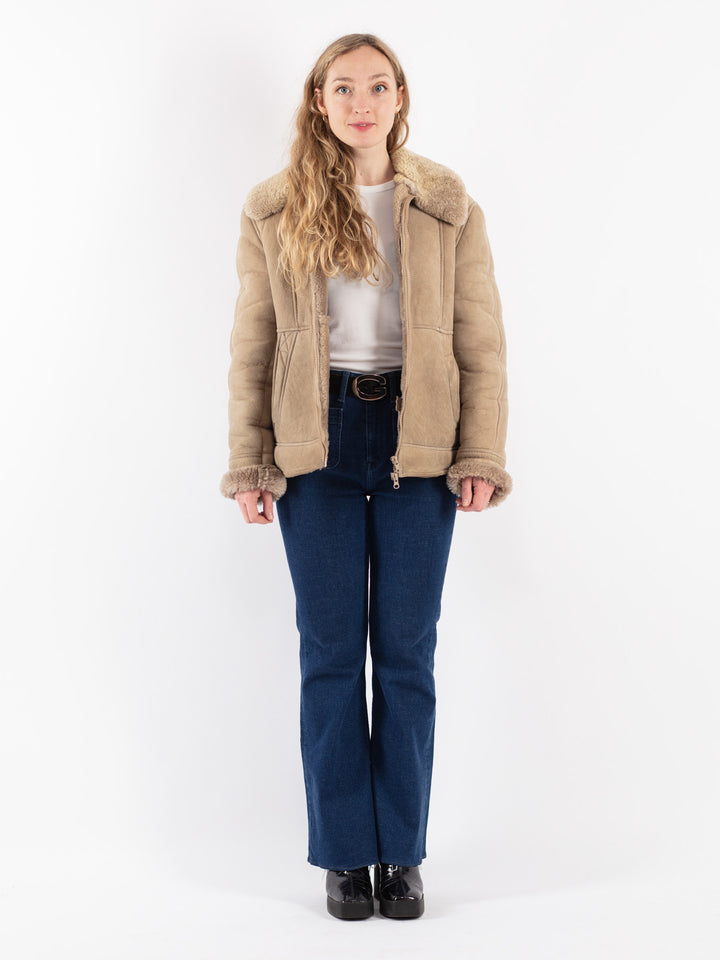 Vintage 80's Women Sheepskin Jacket in Beige