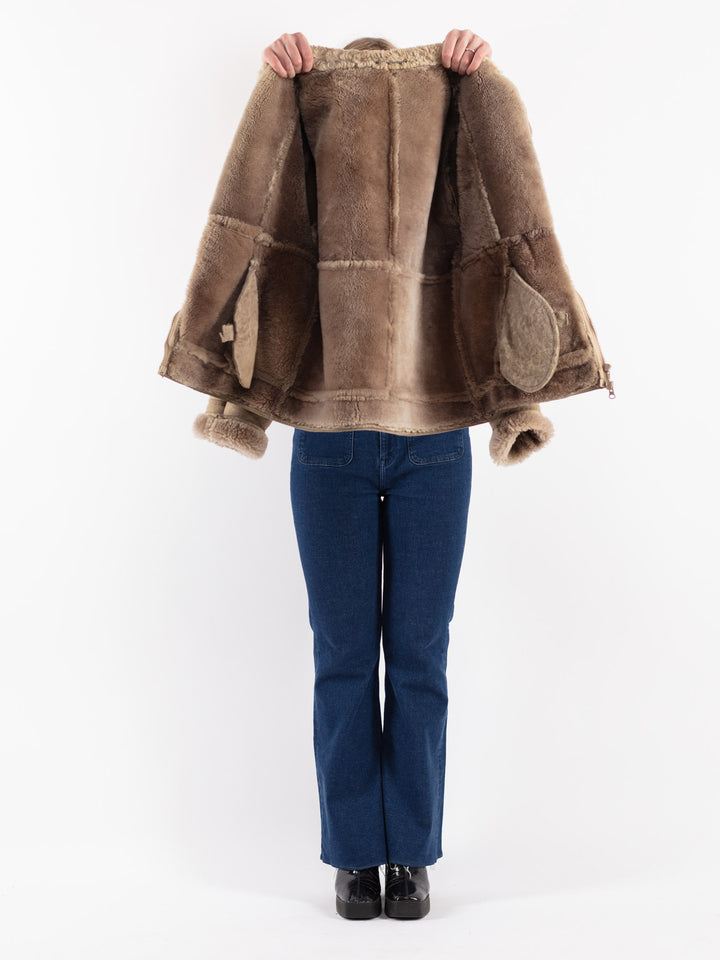 Vintage 80's Women Sheepskin Jacket in Beige