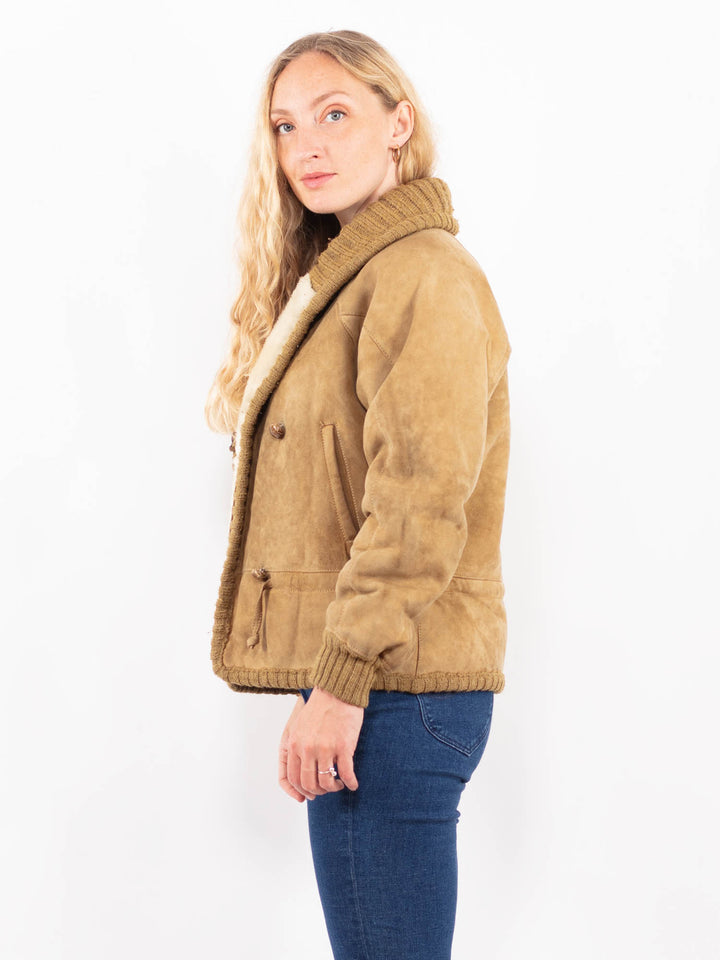 Vintage 80's Women Sheepskin Shearling Jacket in BeigeA0383