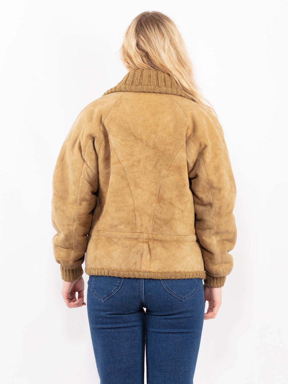 Vintage 80's Women Sheepskin Shearling Jacket in BeigeA0383