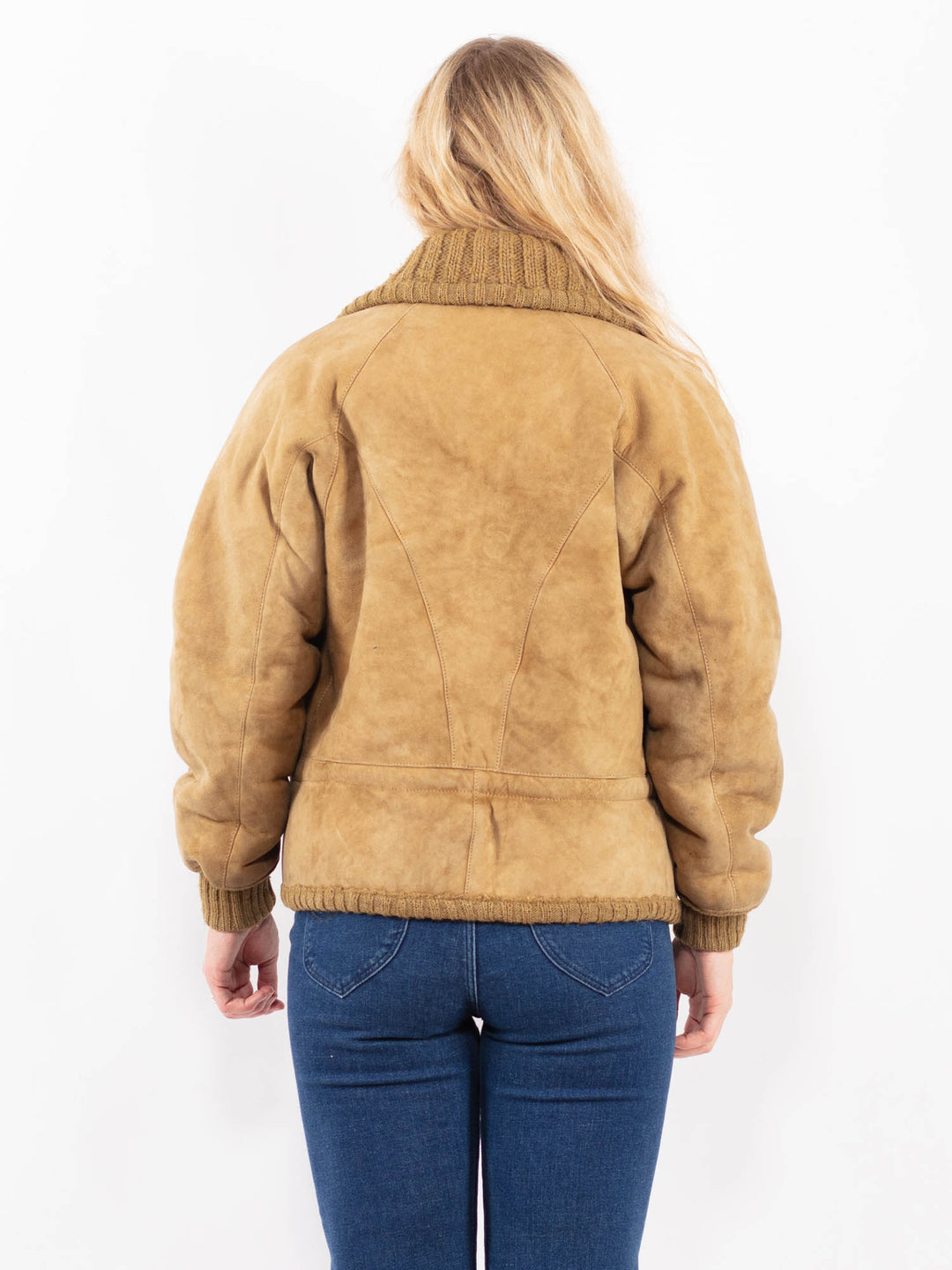 Vintage 80's Women Sheepskin Shearling Jacket in BeigeA0383