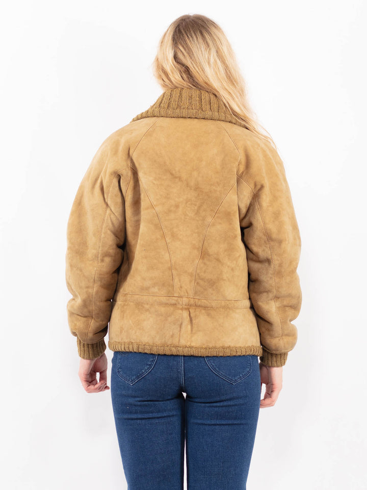 Vintage 80's Women Sheepskin Shearling Jacket in BeigeA0383