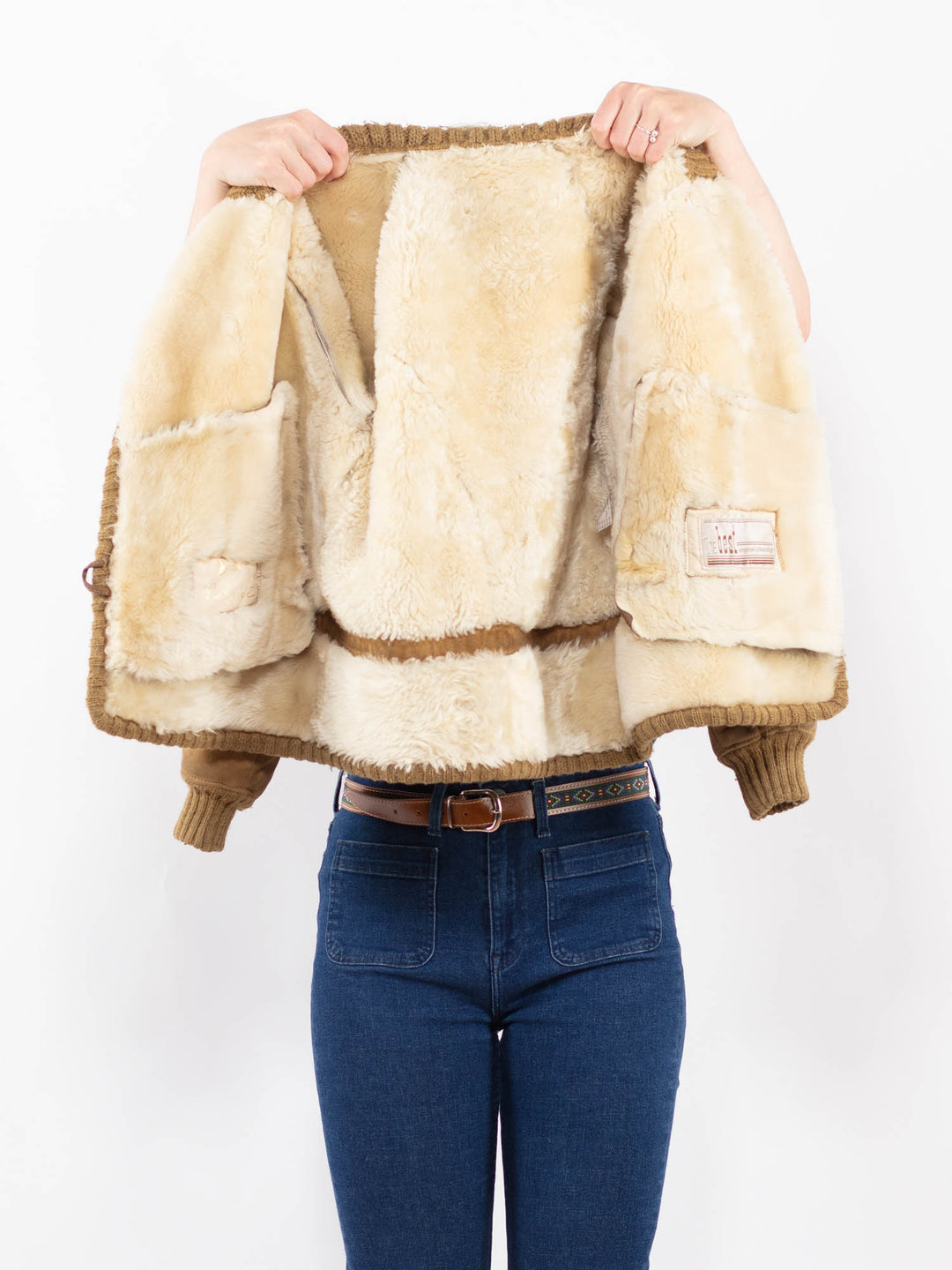 Vintage 80's Women Sheepskin Shearling Jacket in BeigeA0383