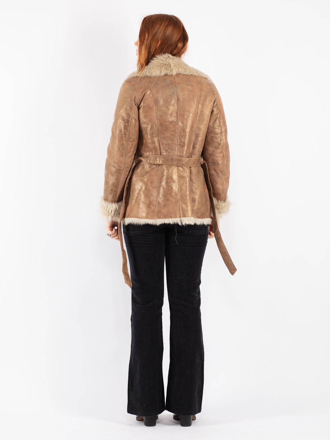 Vintage 80's Women Sheepskin Shearling Jacket in Beige