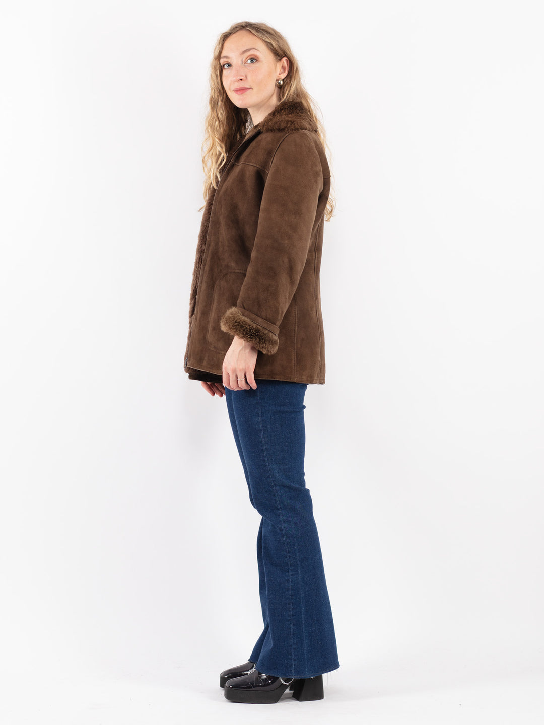 Vintage 80's Women Sheepskin Jacket in Brown