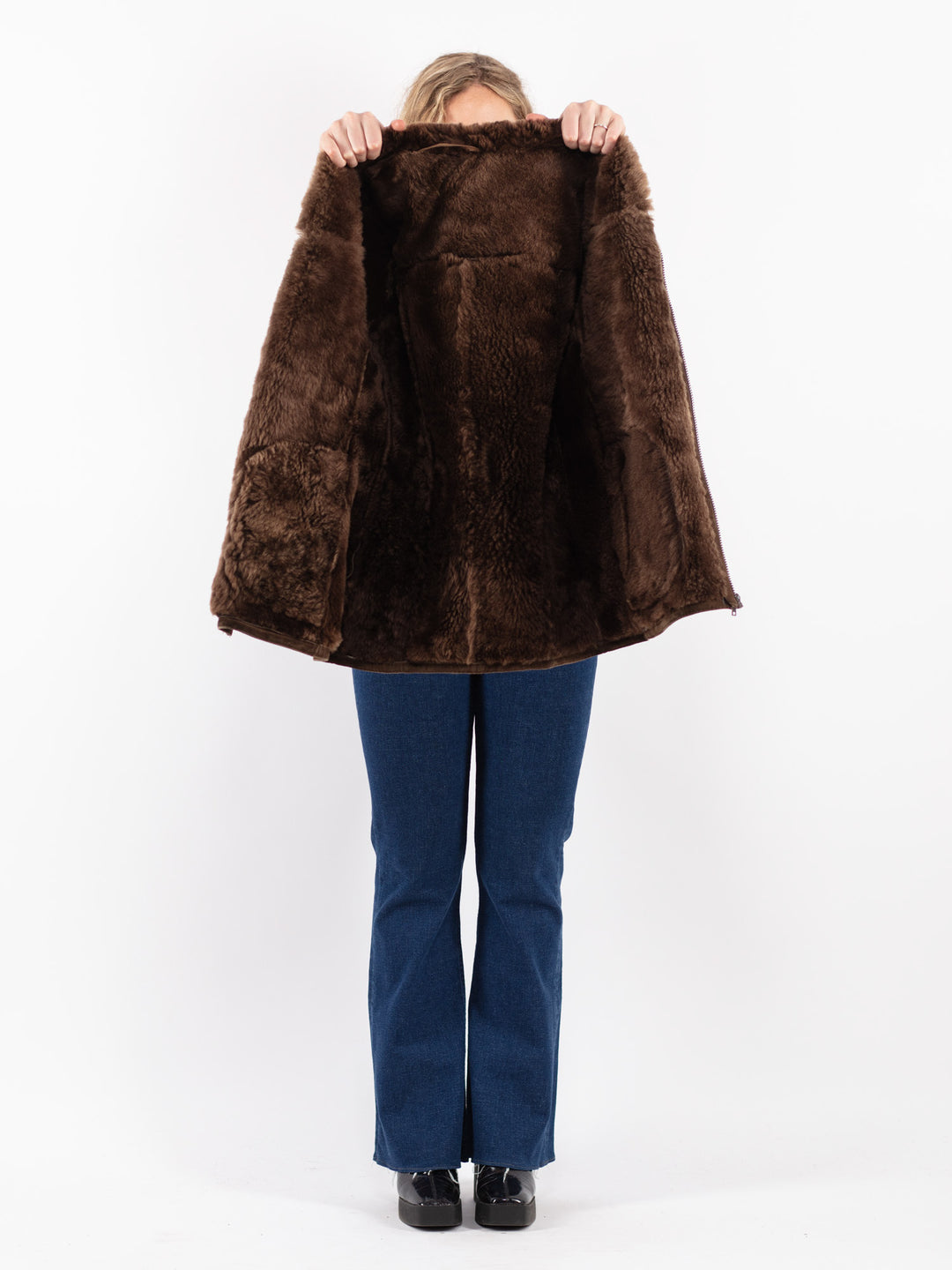 Vintage 80's Women Sheepskin Jacket in Brown