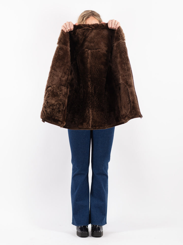 Vintage 80's Women Sheepskin Jacket in Brown