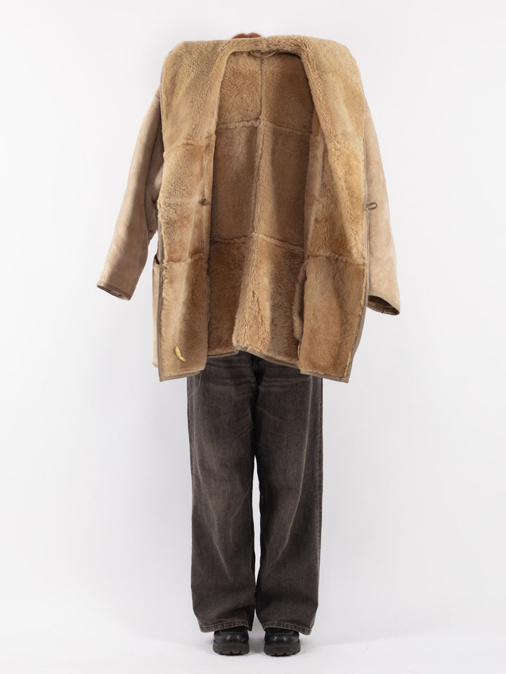 Vintage 80's Women Sheepskin Coat in Beige