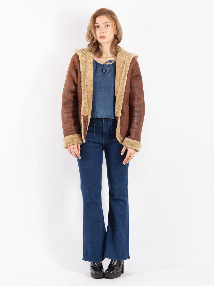Vintage 80's Women Sheepskin Jacket in Brown