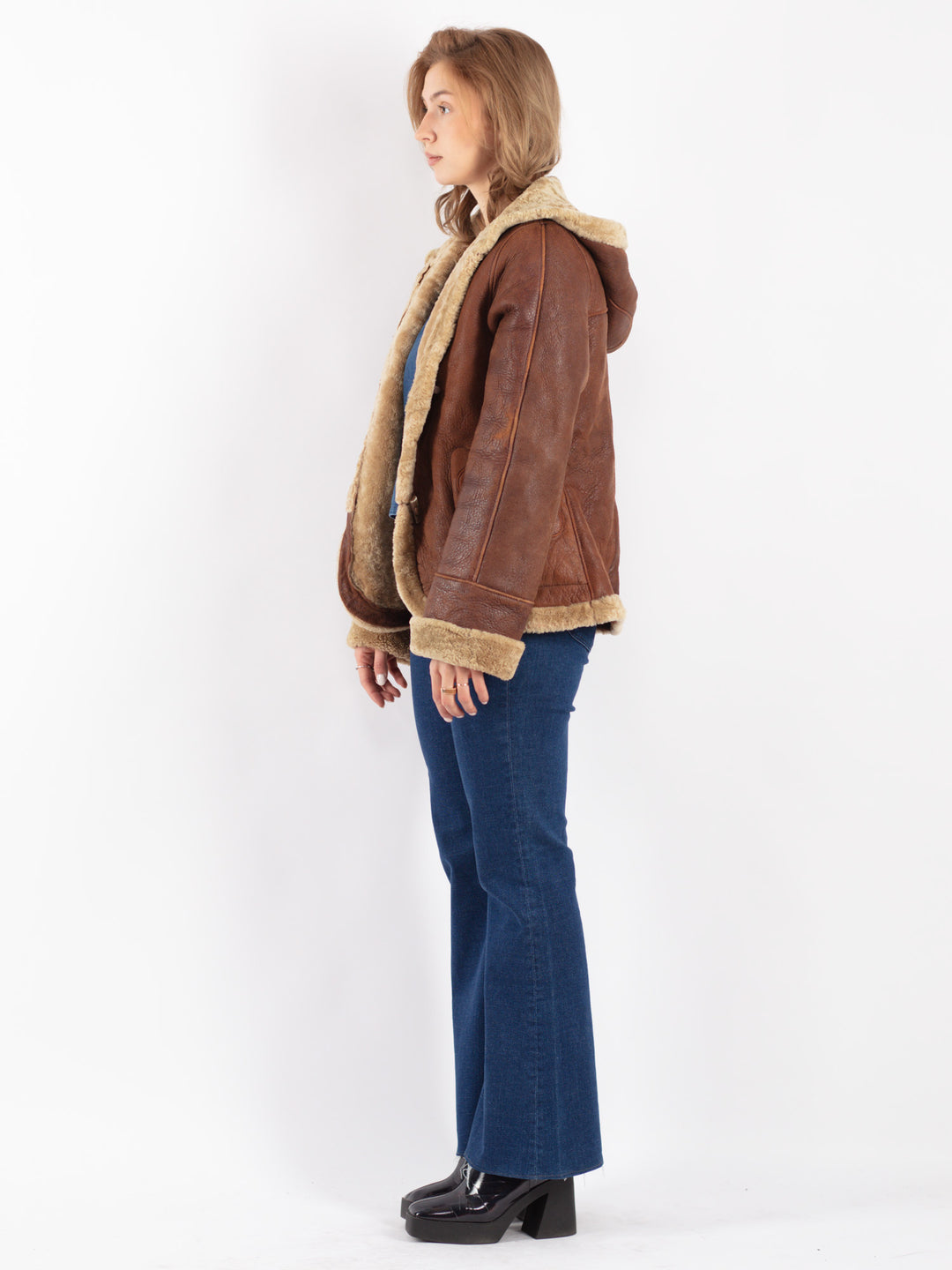 Vintage 80's Women Sheepskin Jacket in Brown