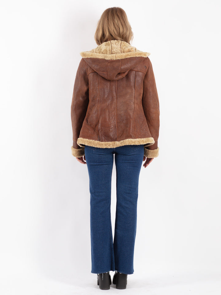 Vintage 80's Women Sheepskin Jacket in Brown