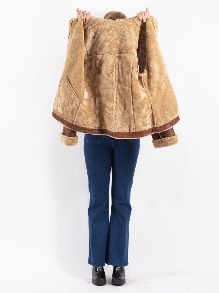 Vintage 80's Women Sheepskin Jacket in Brown