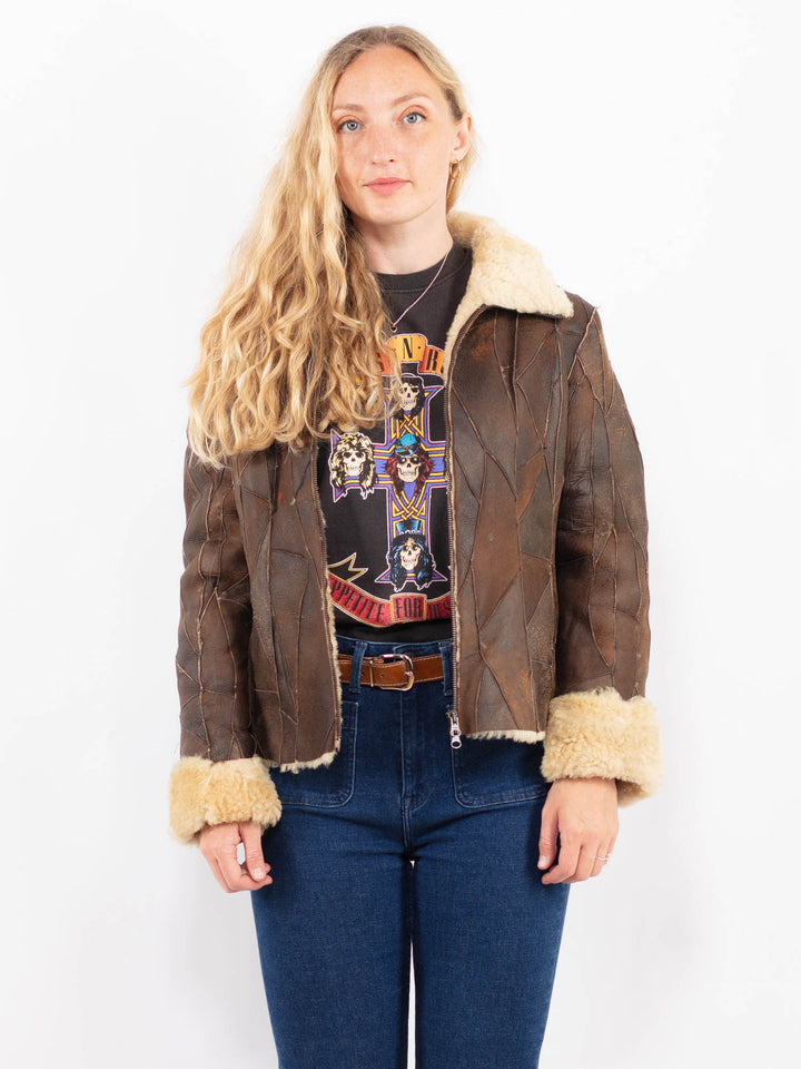Vintage 80's Women Sheepskin Jacket in Brown