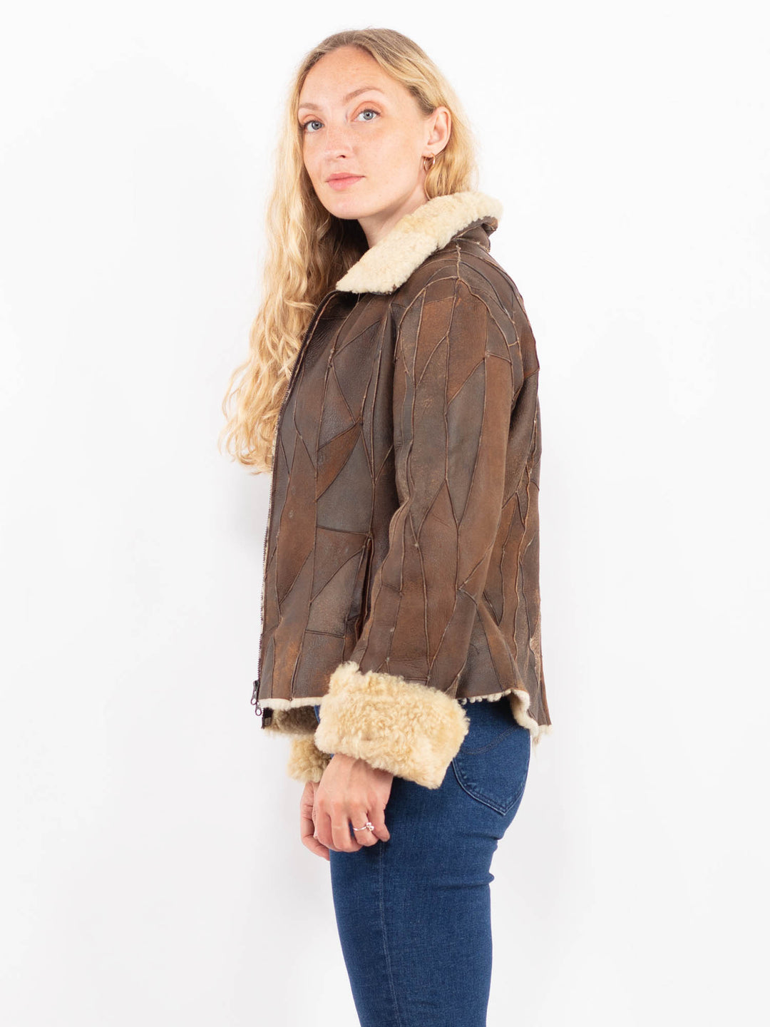 Vintage 80's Women Sheepskin Jacket in Brown