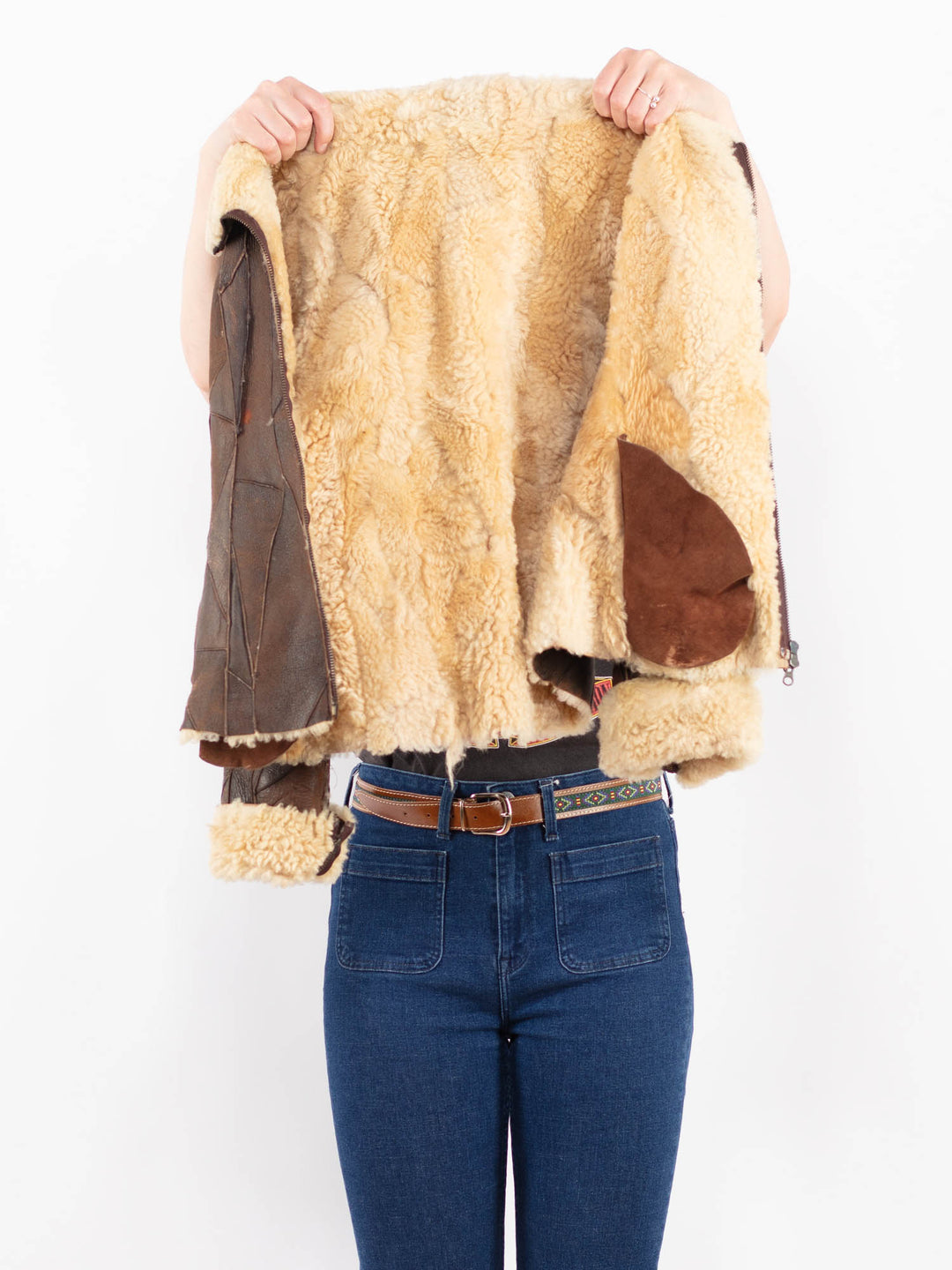 Vintage 80's Women Sheepskin Jacket in Brown