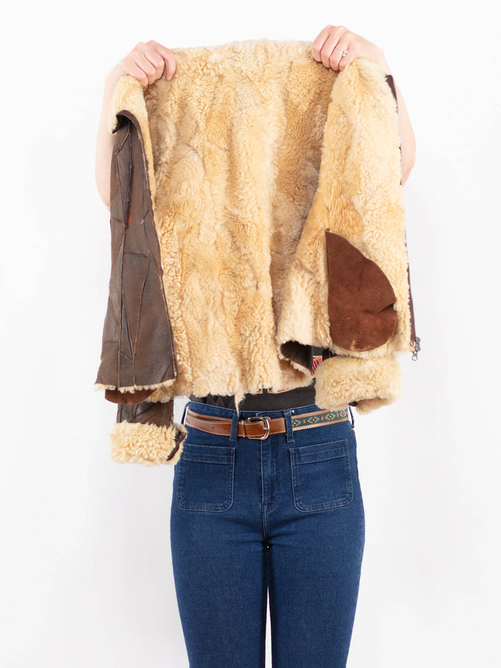 Vintage 80's Women Sheepskin Jacket in Brown