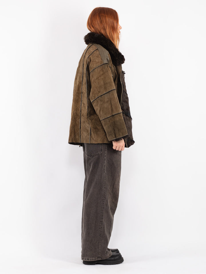 Vintage 80's Women Sheepskin Jacket in Green