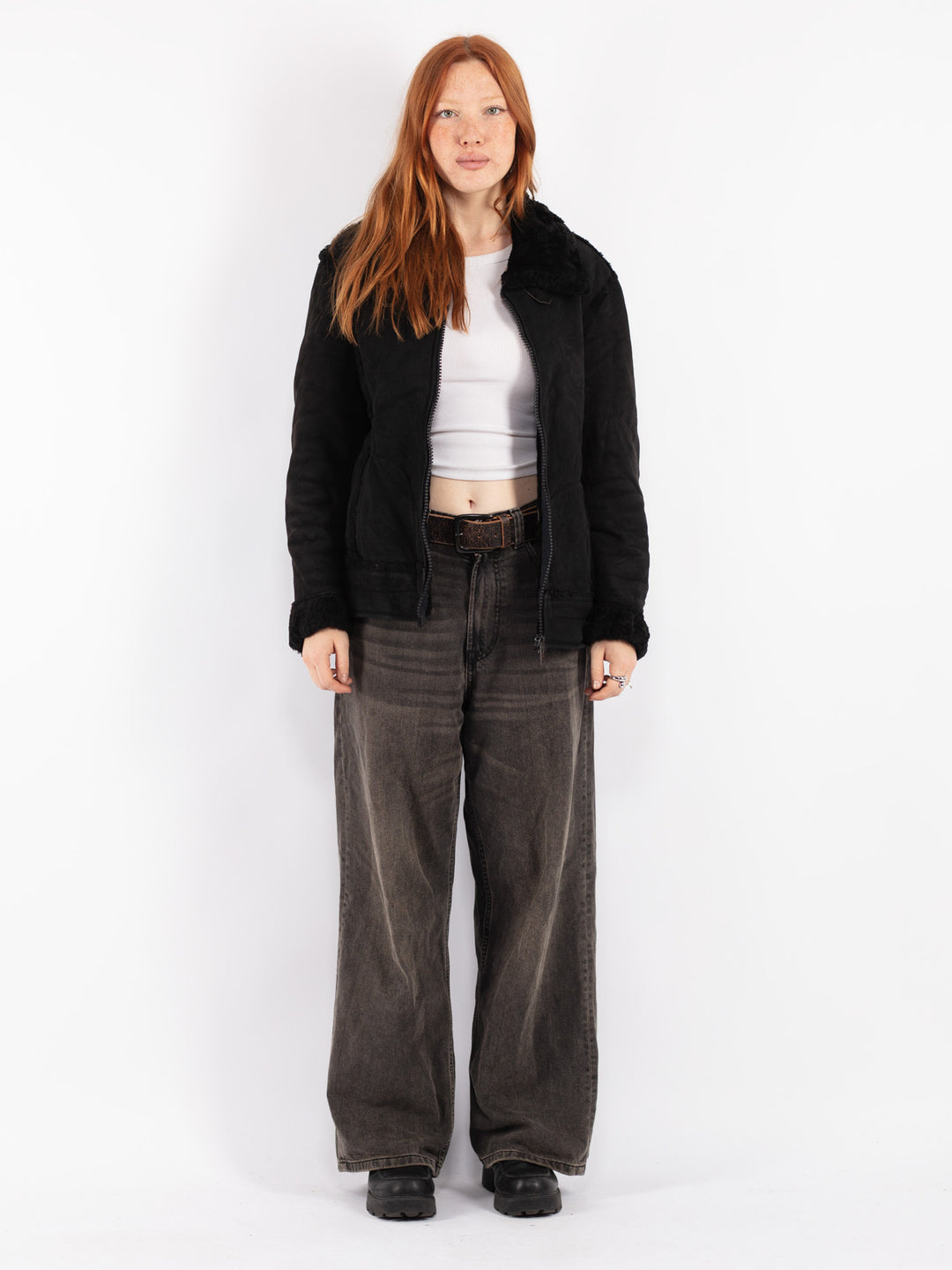 Vintage 80's Women Sheepskin Jacket in Black