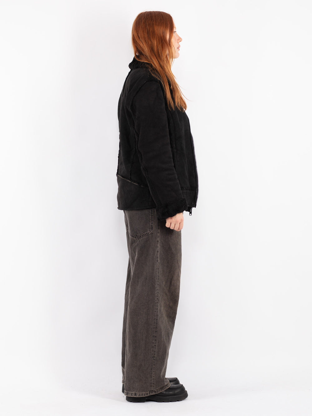 Vintage 80's Women Sheepskin Jacket in Black