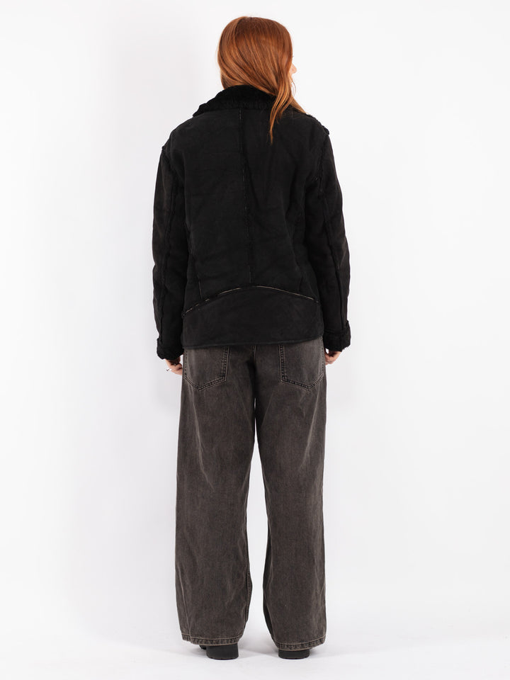 Vintage 80's Women Sheepskin Jacket in Black