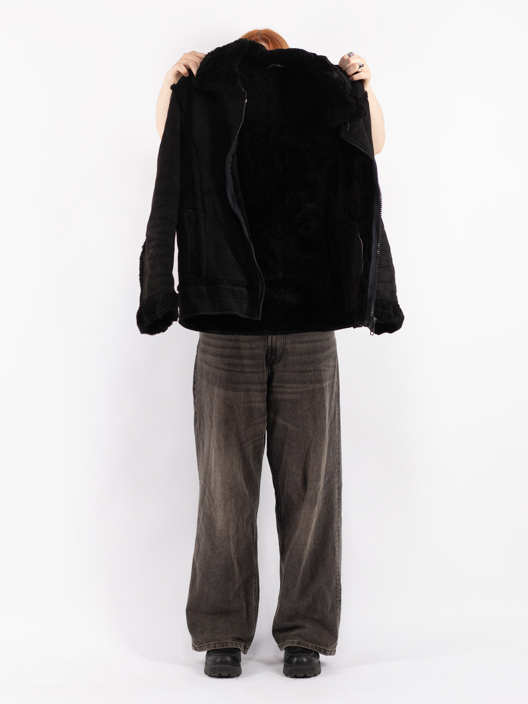 Vintage 80's Women Sheepskin Jacket in Black