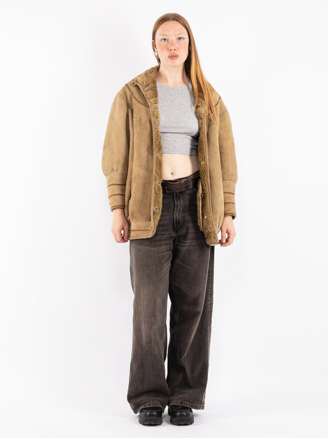 Vintage 80's Women Sheepskin Jacket in Beige