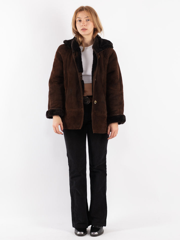Vintage 80's Women Sheepskin Jacket in Brown