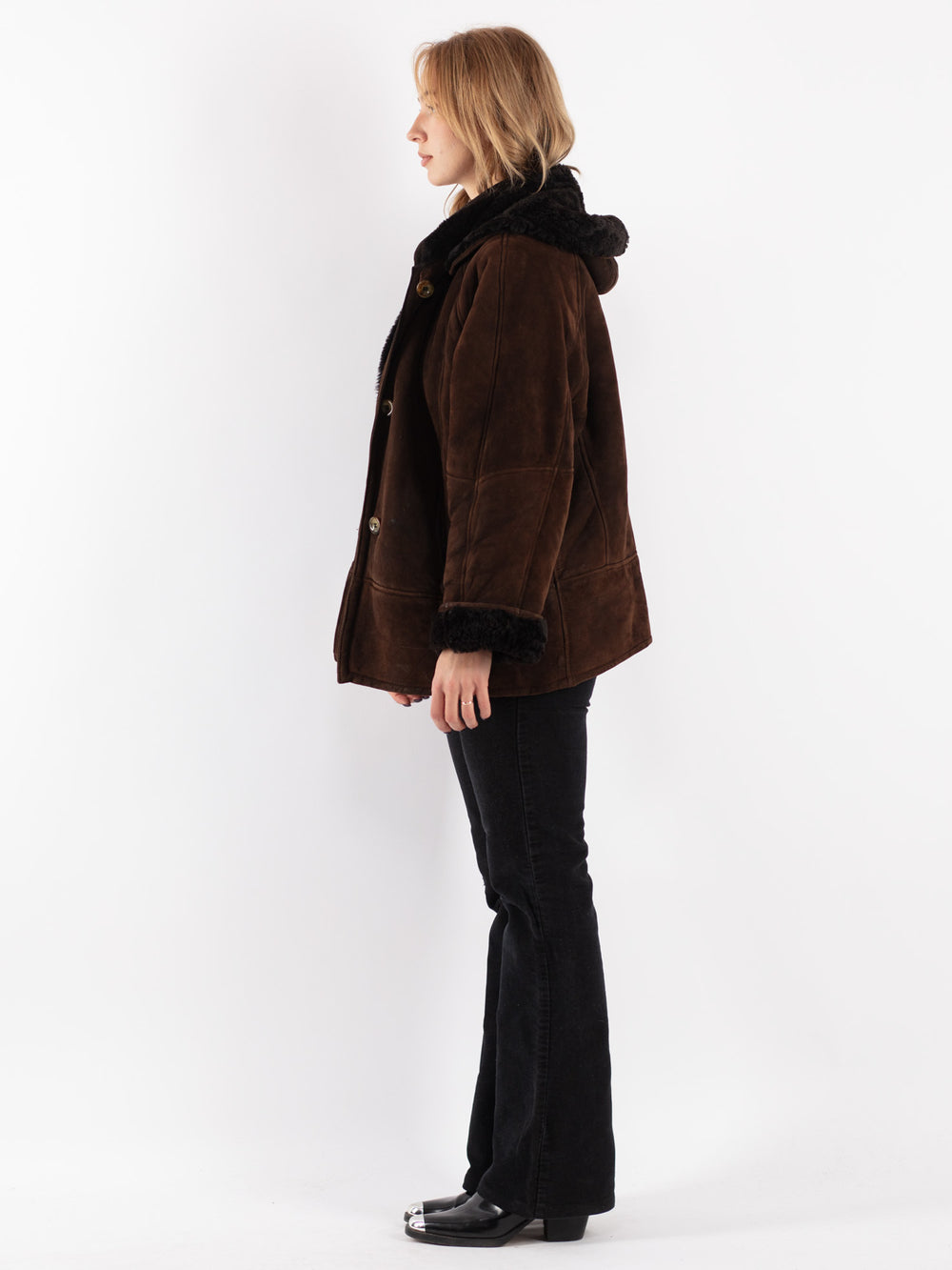 Vintage 80's Women Sheepskin Jacket in Brown
