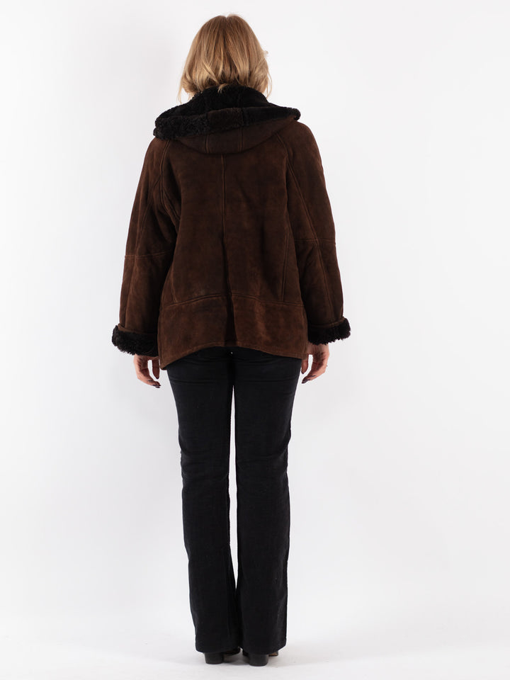 Vintage 80's Women Sheepskin Jacket in Brown