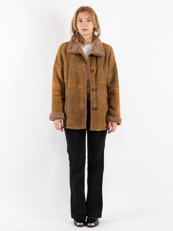 Vintage 80's Women Sheepskin Jacket in Brown