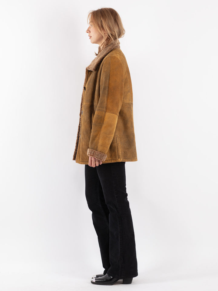Vintage 80's Women Sheepskin Jacket in Brown
