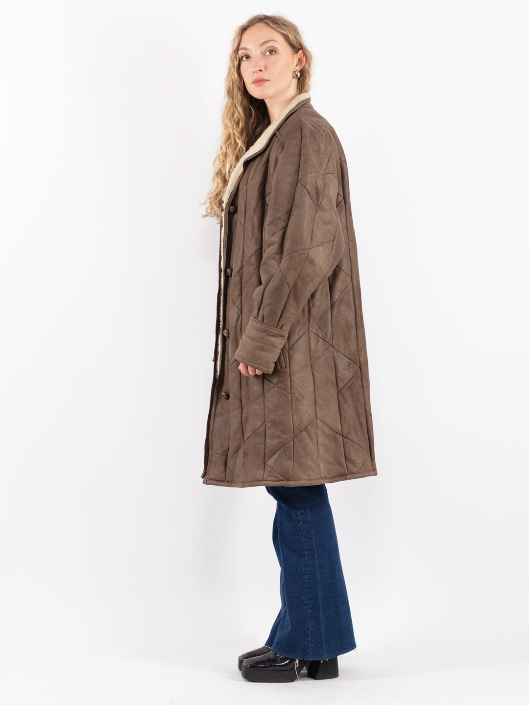 Vintage 80's Women Sheepskin Coat in Brown