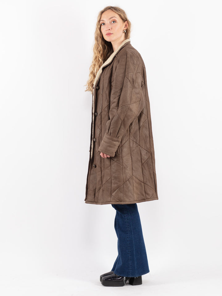 Vintage 80's Women Sheepskin Coat in Brown