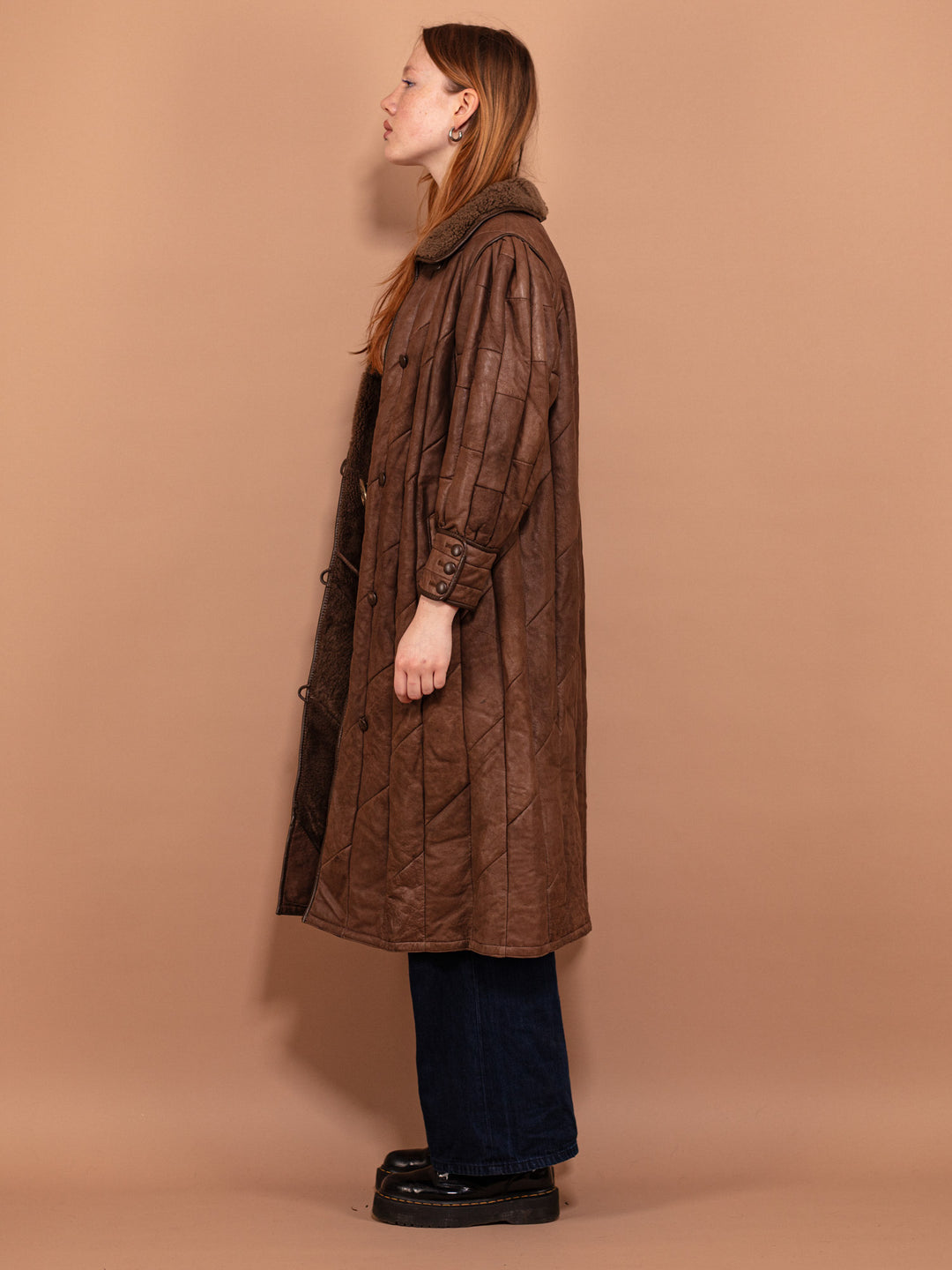 Sheepskin Leather Coat 80's, Size M Vintage Women Soft Leather Winter Coat, Classic Winter Wear, Shearling Wool Trim Boho Coat, 80s Clothing