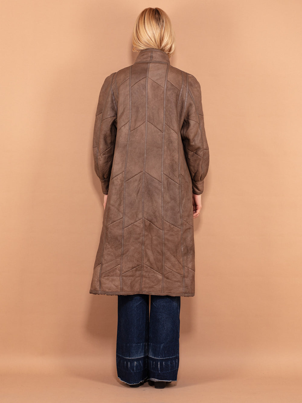 Vintage 80's Women Sheepskin Leather Coat in Clay Brown - NorthernGrip