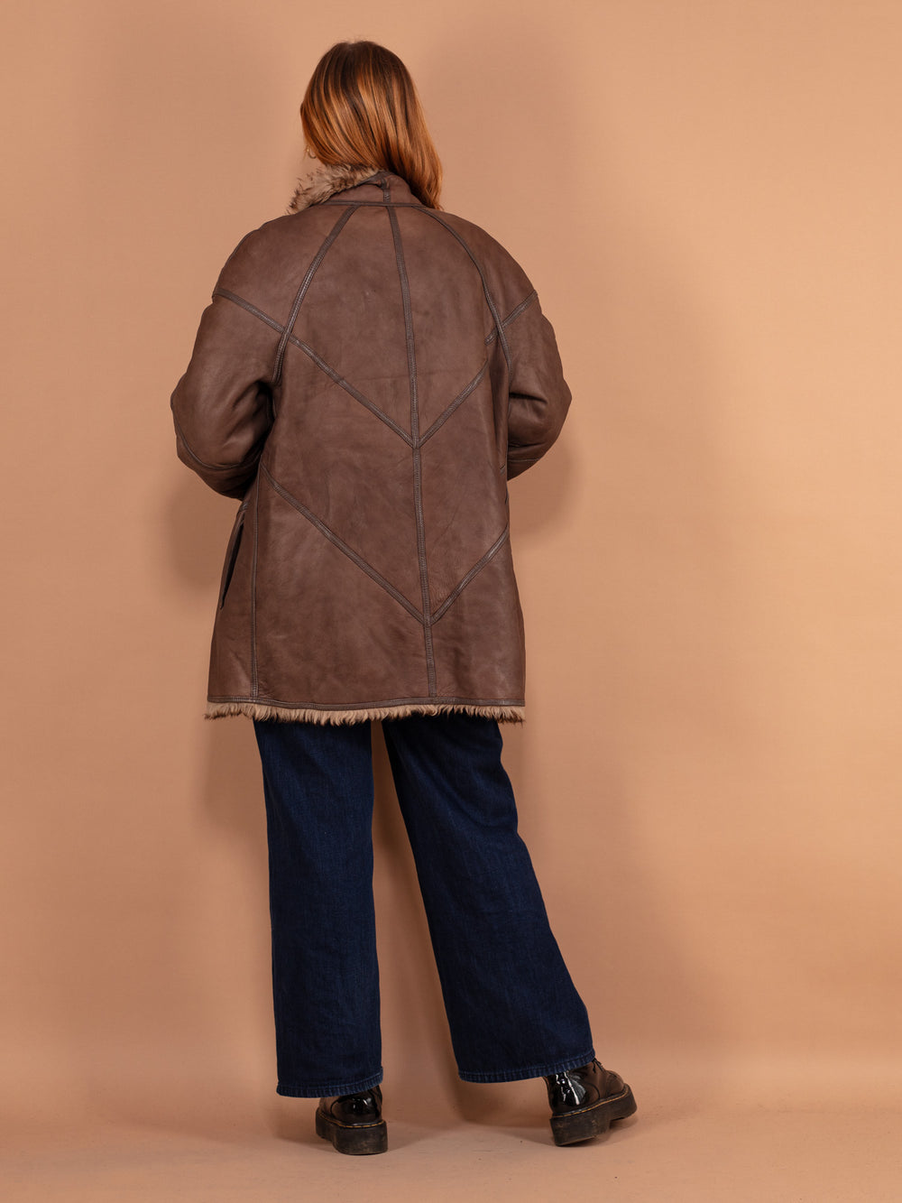 Vintage 80's Women Sheepskin Leather Coat in Brown - NorthernGrip