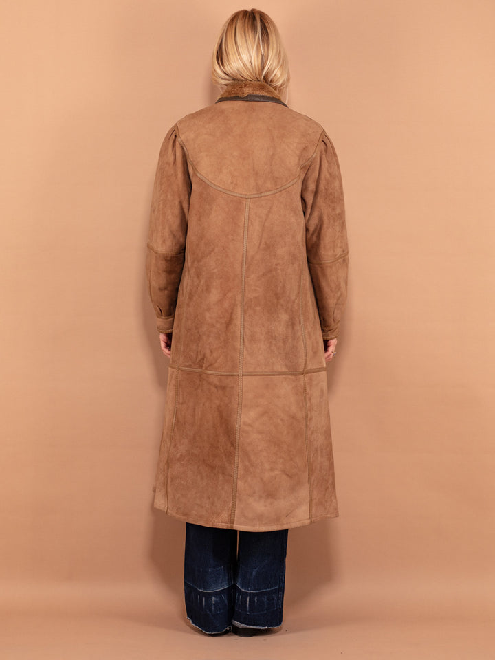 Vintage 80's Women Sheepskin Long Coat in Beige - NorthernGrip